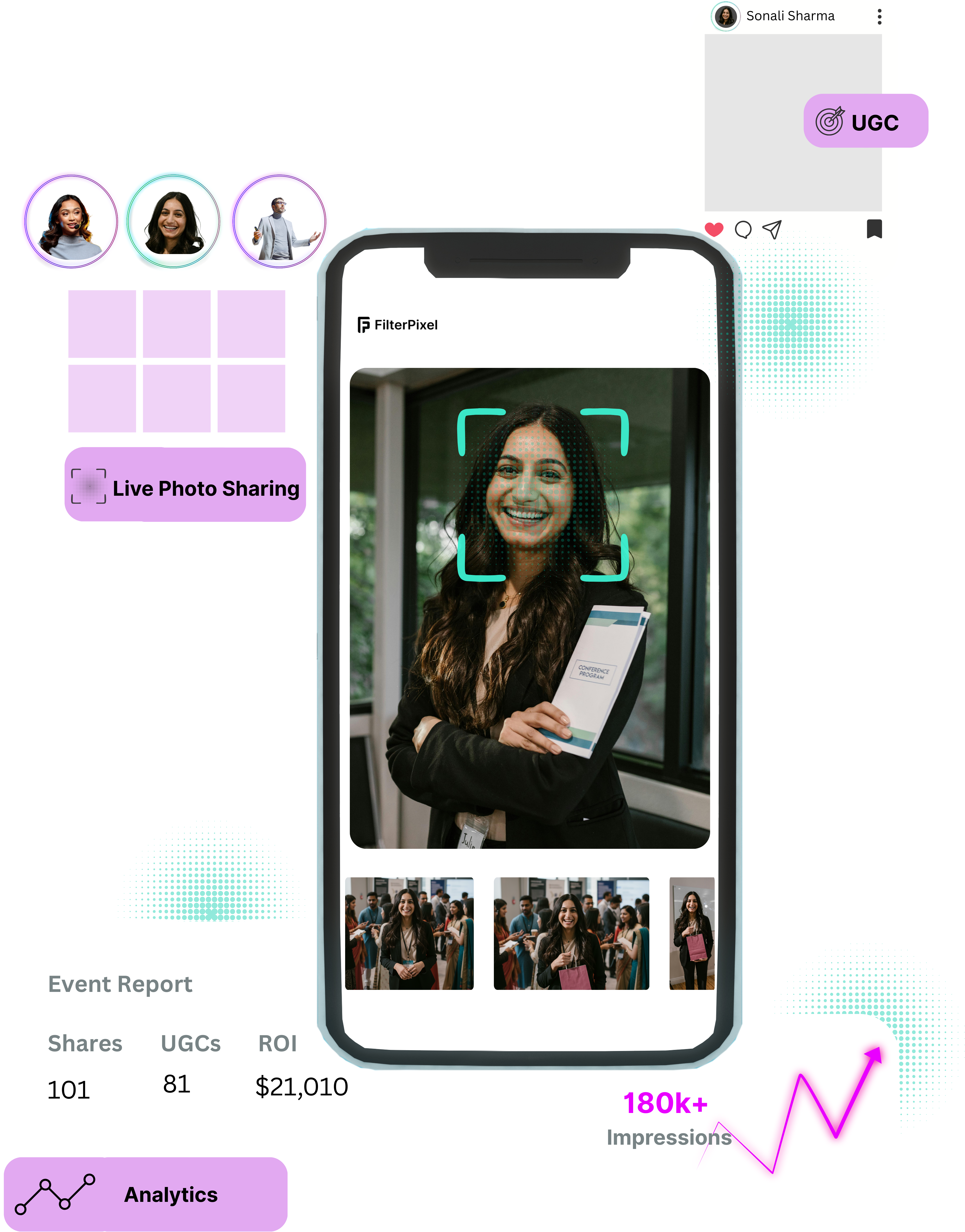 FilterPixel Live product interface — real-time photo sharing and event content amplification